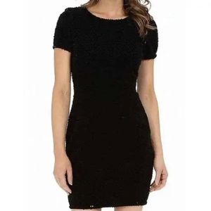 SAM EDELMAN Dress Womens 2 Black Karina Flocked Sequin Shift Mini Party Dress